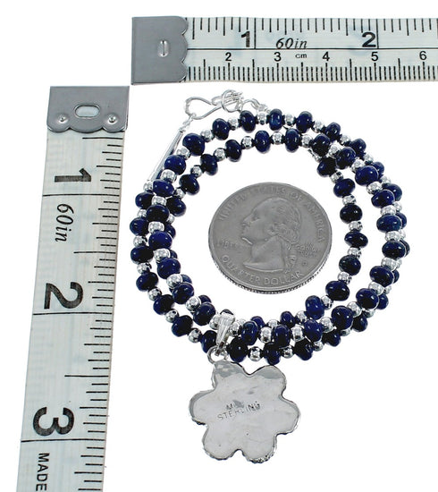 Native American Lapis And Sterling Silver Flower Pendant Bead Necklace JX125439
